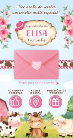Convite Fazendinha Rosa Aquarela | Animado e Interativo